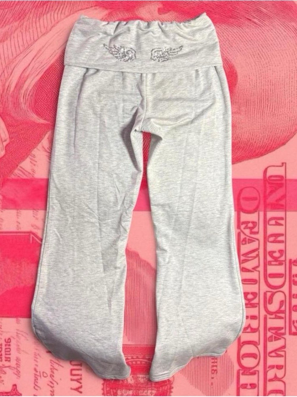 gray silver angel wing y2k low rise fold flare leggings
